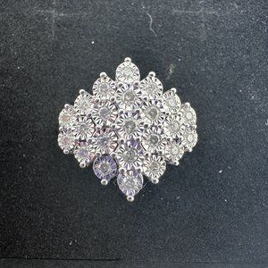 Beautiful 1/2 Carat Natural Diamond Cluster Ring in Sterling Silver